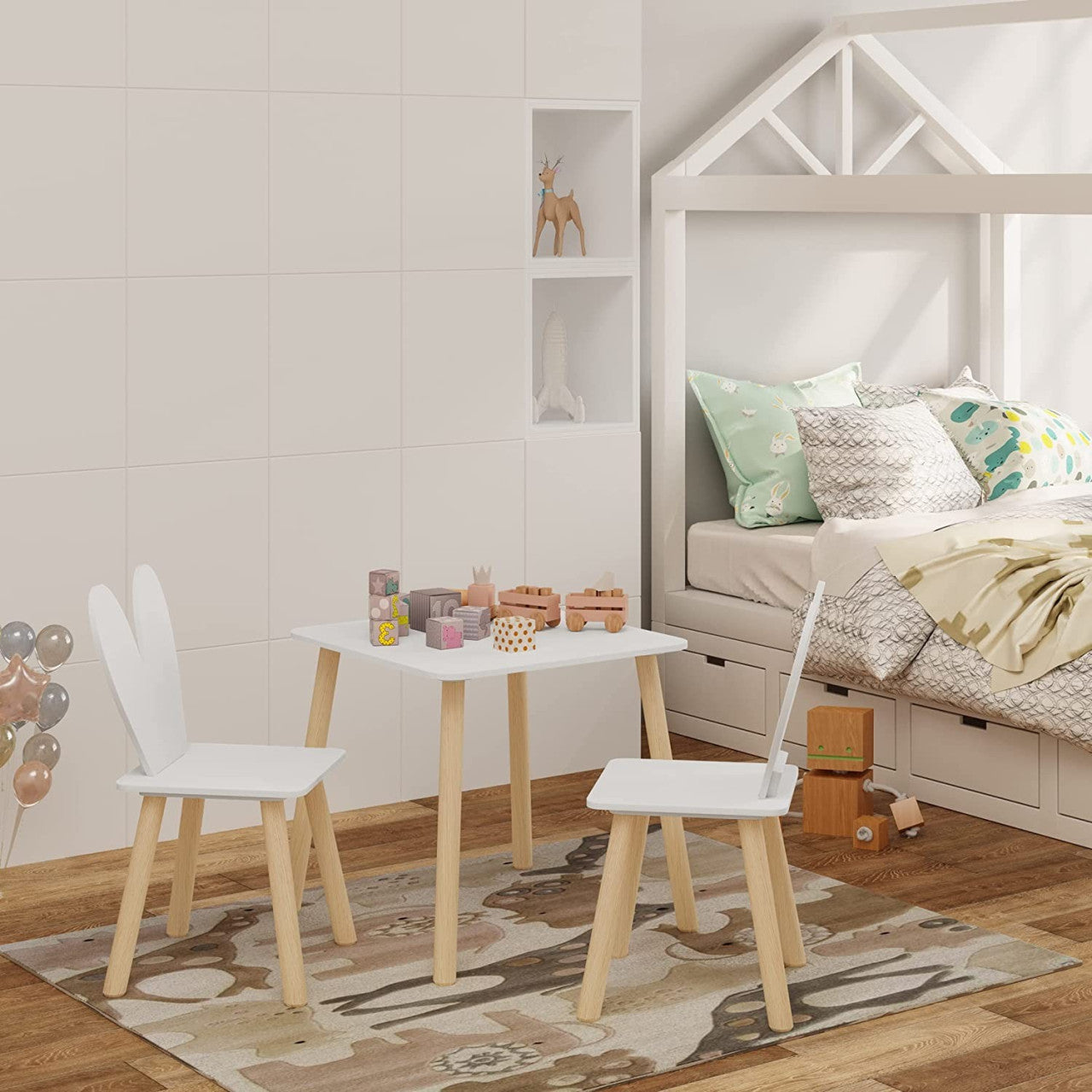 24goodz Kids Table and Chair Set - Encourages Creativity - Safe Design - MDF and Solid Wood - For Children - White