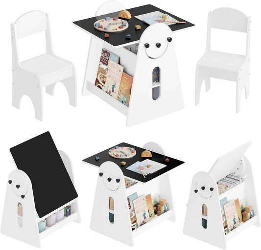 24goodz Kids Table with 2 Chairs - Multifunctional Design - Spacious Storage - MDF - For Children - White + Black