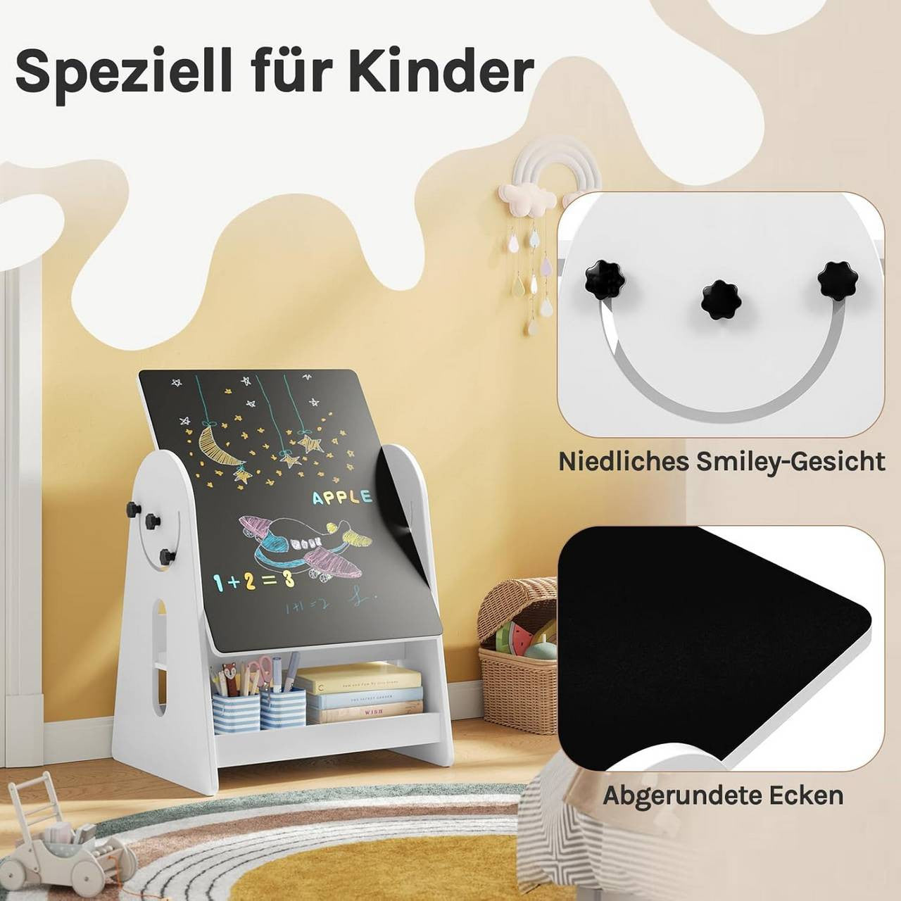24goodz Kids Table with 2 Chairs - Multifunctional Design - Spacious Storage - MDF - For Children - White + Black