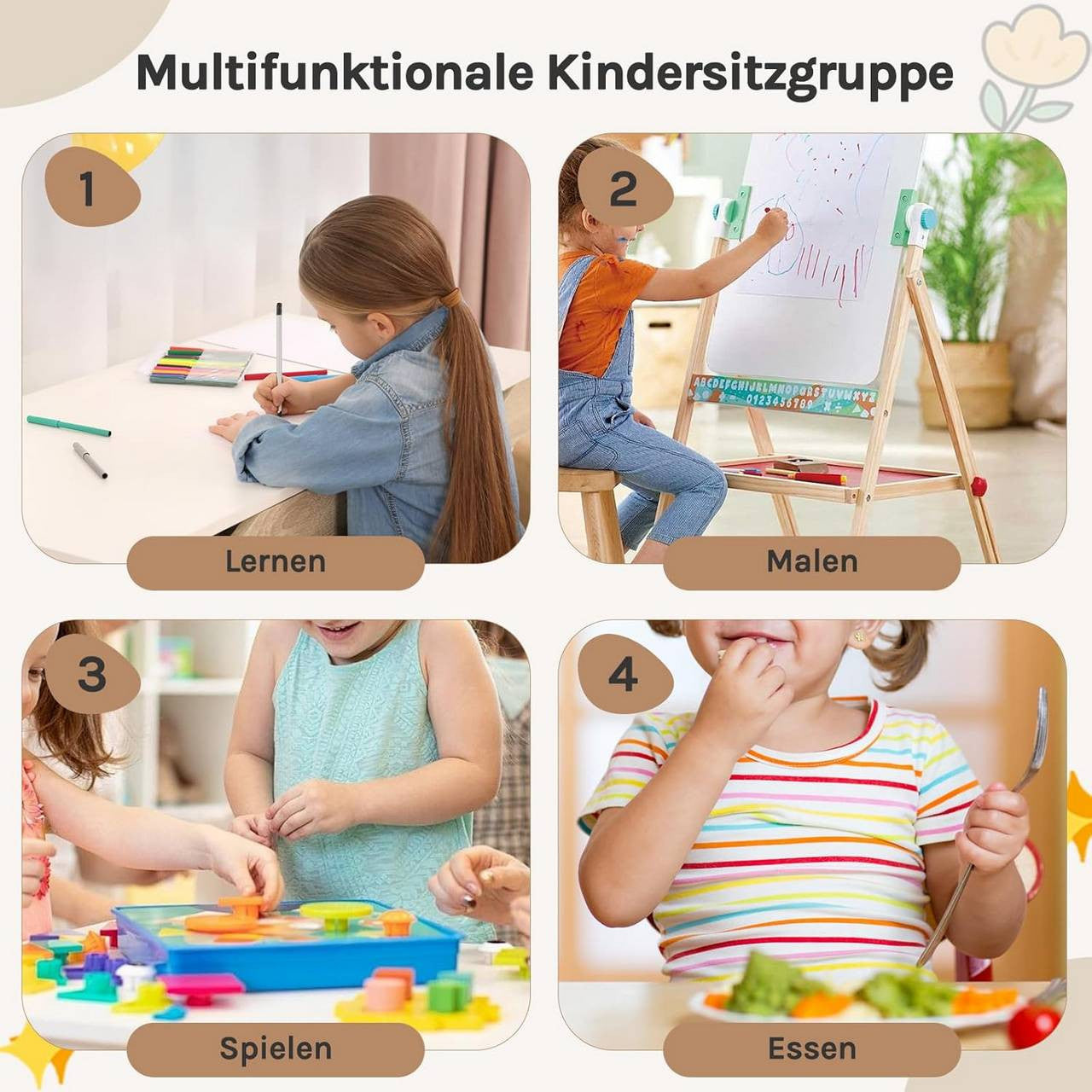 24goodz Kids Table with 2 Chairs - Multifunctional Design - Spacious Storage - MDF - For Children - White + Black