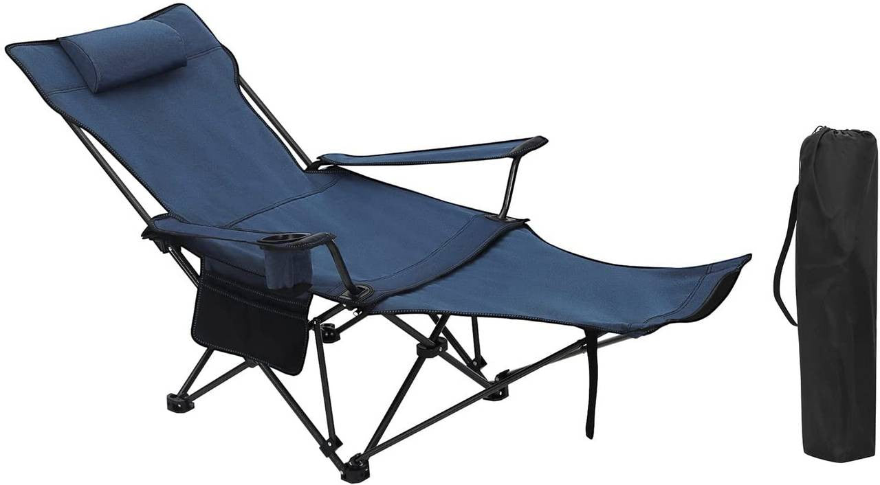 24goodz Folding Camping Chair with Backrest and Footrest - Lightweight and Portable - 600D Oxford Fabric - Blue