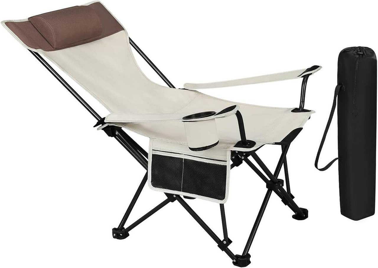 24goodz Lightweight Folding Camping Chair - Durable and Tear-Resistant - 600D Oxford Fabric - For Outdoor Enthusiasts - Beige