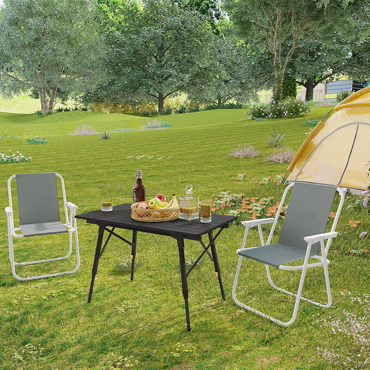 24goodz Lightweight Folding Chair - Easy to Store - Comfortable Design - 600D Oxford Fabric - For Outdoor and Indoor Use - Dark Grey - dgr