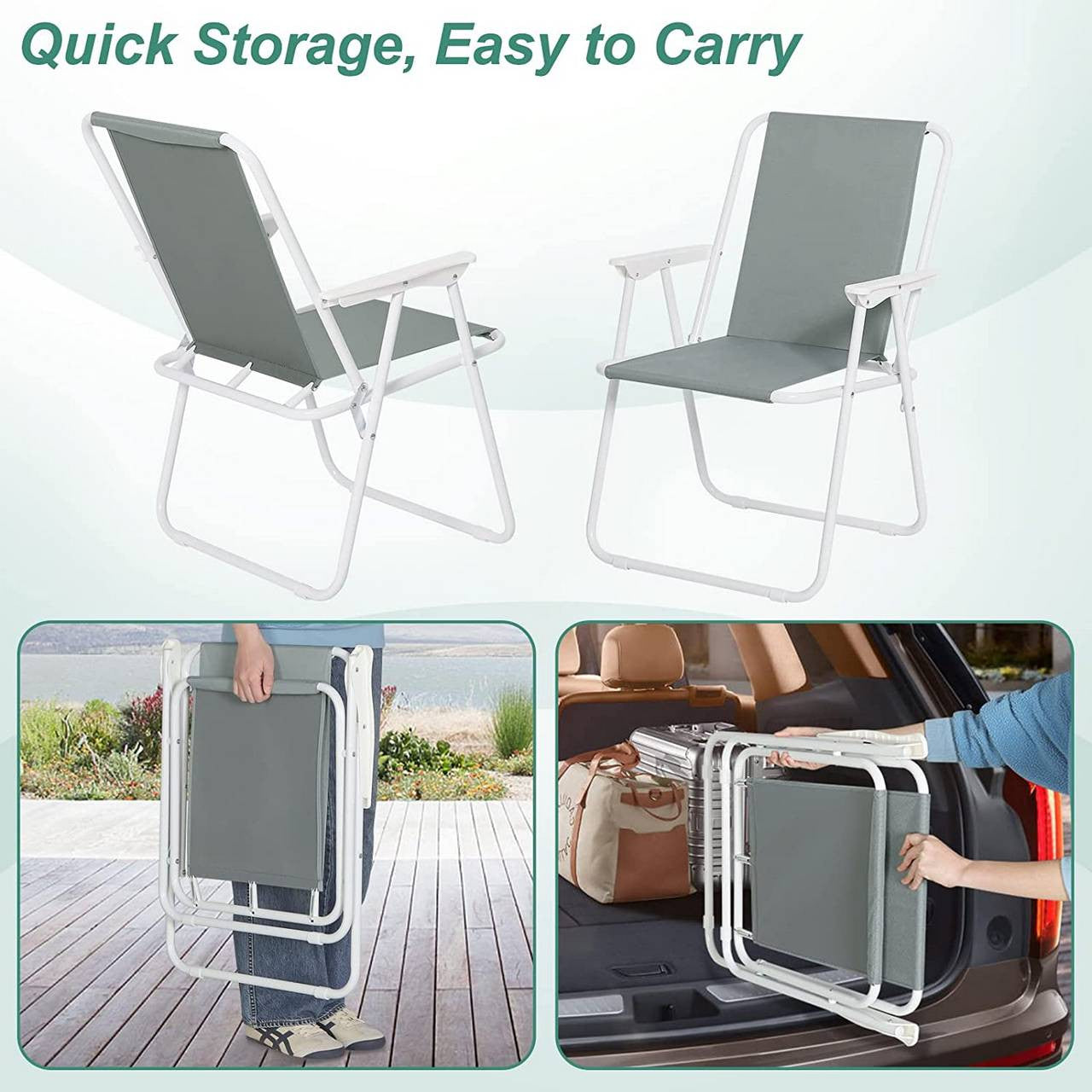 24goodz Lightweight Folding Chair - Minimalist Design - Comfortable and Stable - 600D Oxford Fabric - Dark Grey - dgr