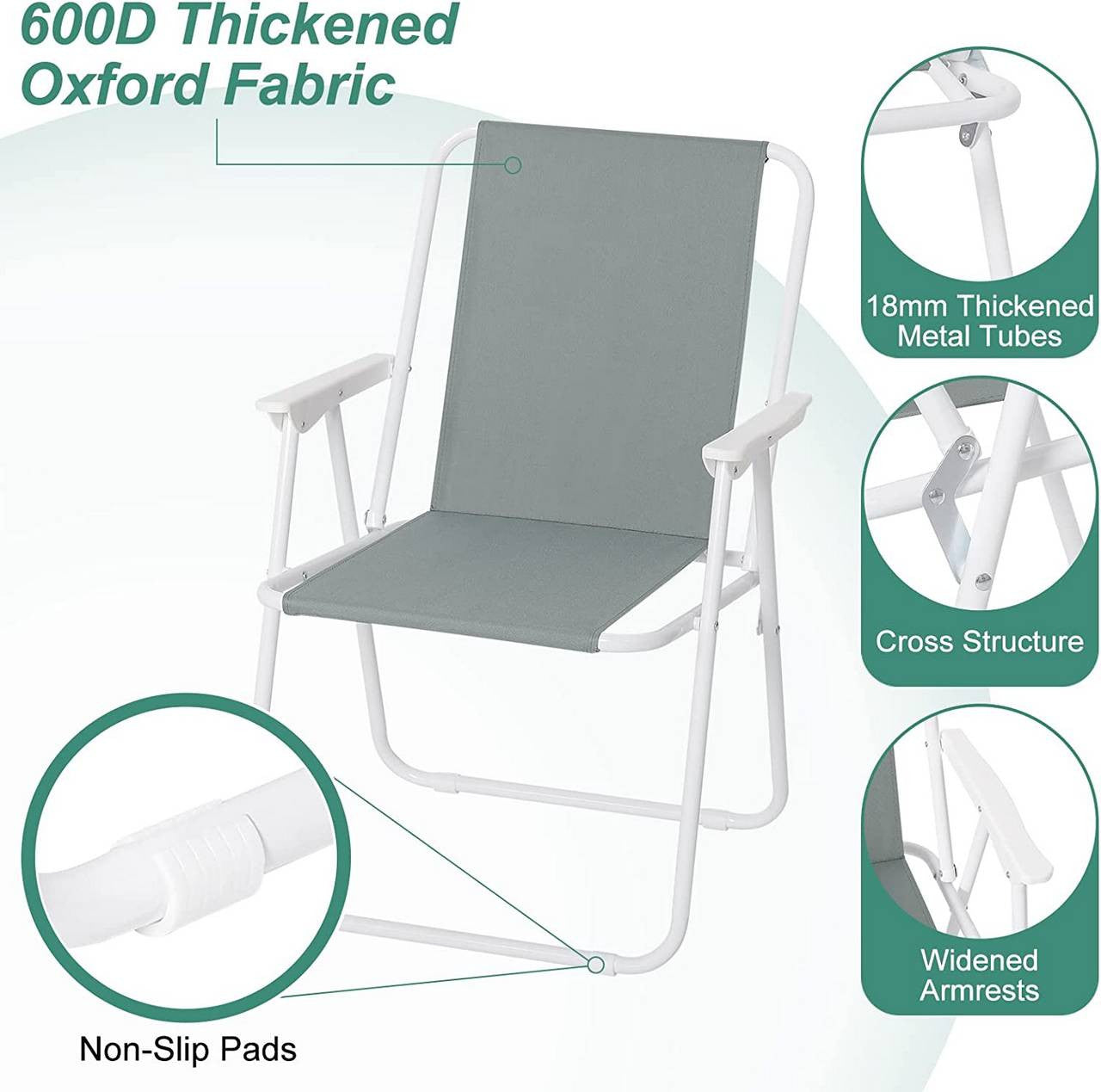 24goodz Lightweight Folding Chair - Compact and Portable - 600D Oxford Fabric - For Outdoor Enthusiasts - Dark Grey - dgr