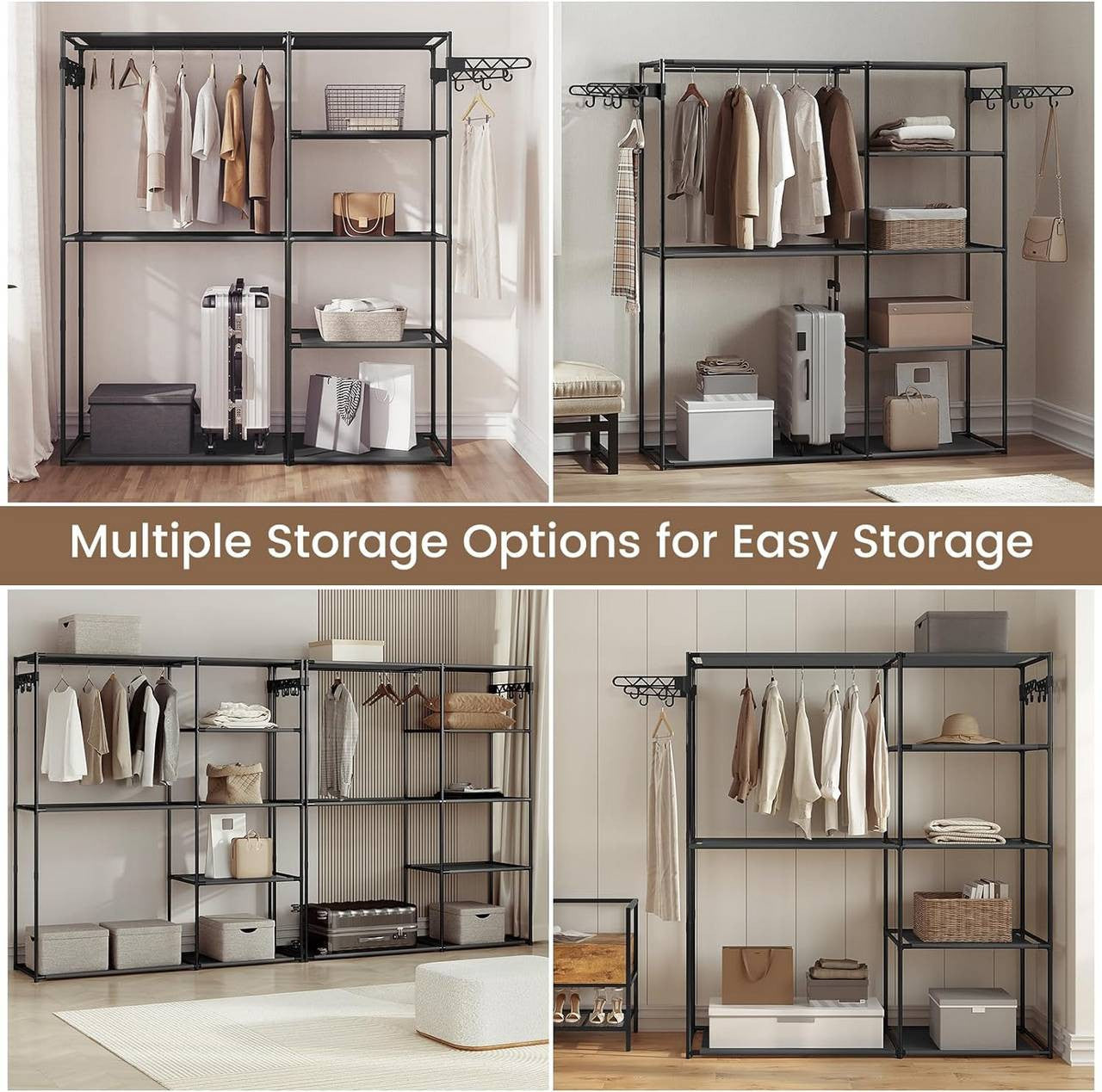 24goodz Open Wardrobe - Excellent Storage Capacity - Sturdy and Durable - Metal and Non-Woven Fabric - Black - 148 x 166 x 42.5 cm