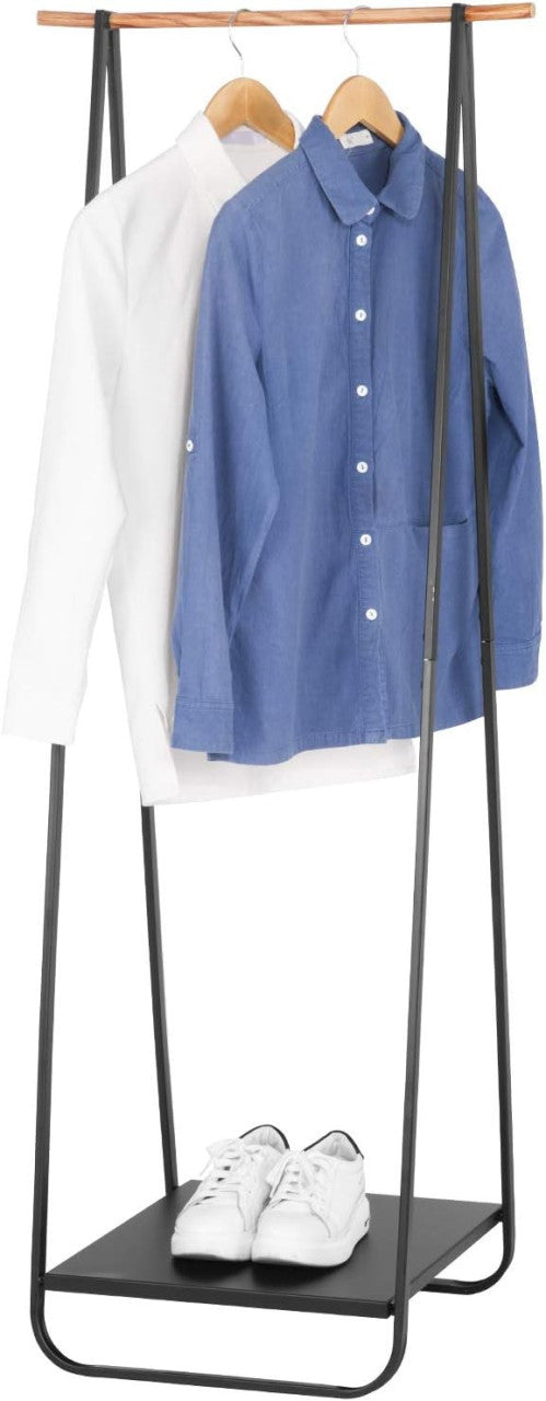 24goodz Modern Coat Rack with Shelf - Space-Saving Design - Sturdy Metal Frame - Black - For Bedroom and Hallway - 54x141x45 cm