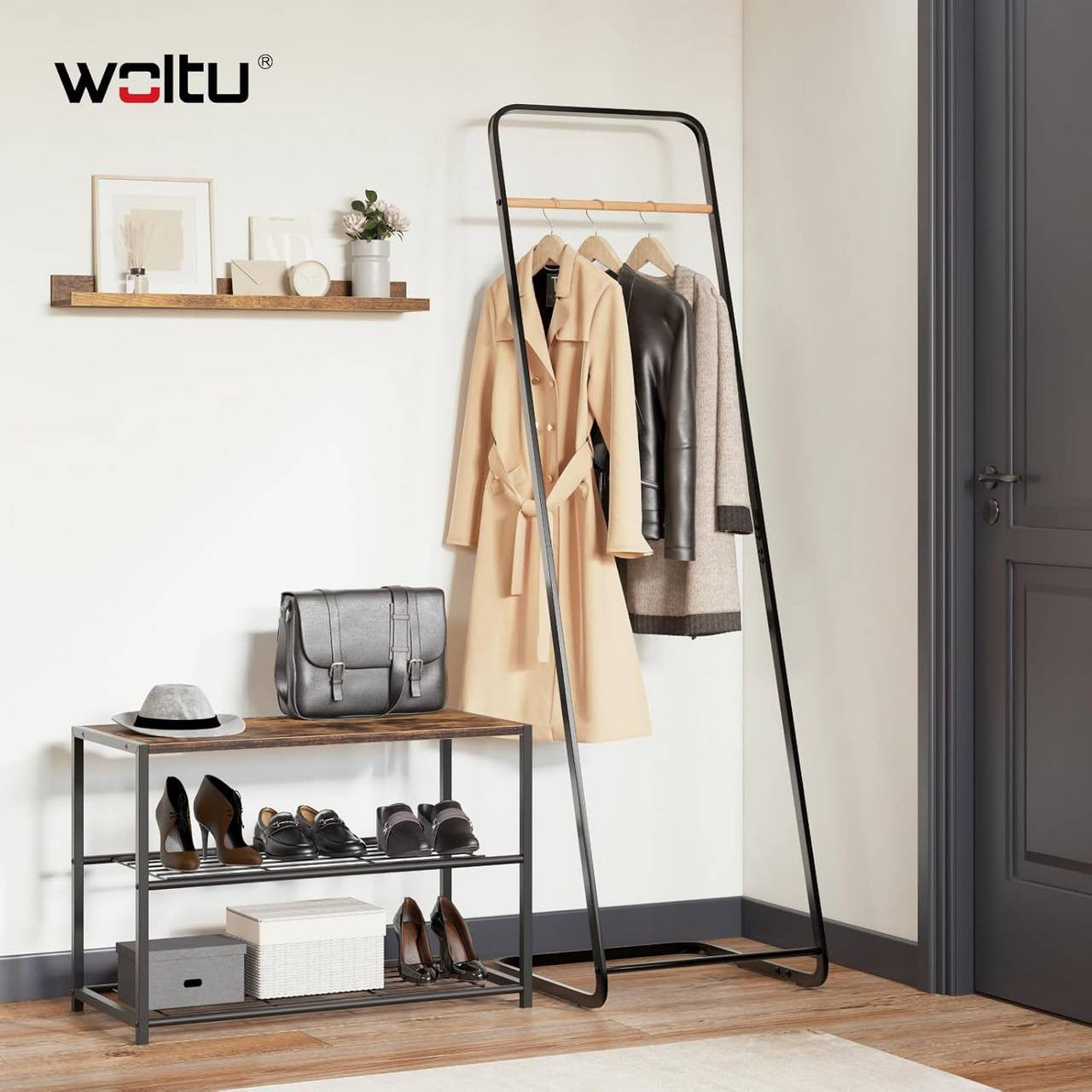 24goodz L-Shaped Coat Rack - Space-Saving Design - Sturdy Metal - For Home & Office - Black - 40x140x40 cm