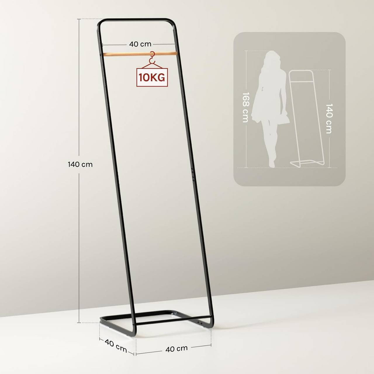 24goodz L-Shaped Coat Rack - Space-Saving Design - Sturdy Metal - For Home & Office - Black - 40x140x40 cm