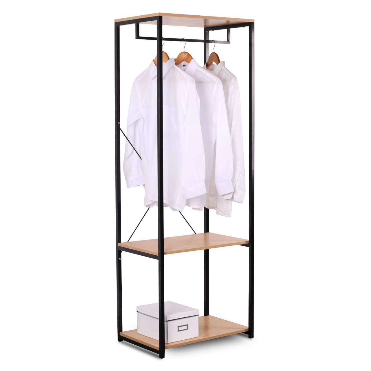 24goodz Coat Rack with Shoe Storage - Multifunctional Design - High-Quality MDF and Steel - For Home Use - Vintage Wood + Black - hei
