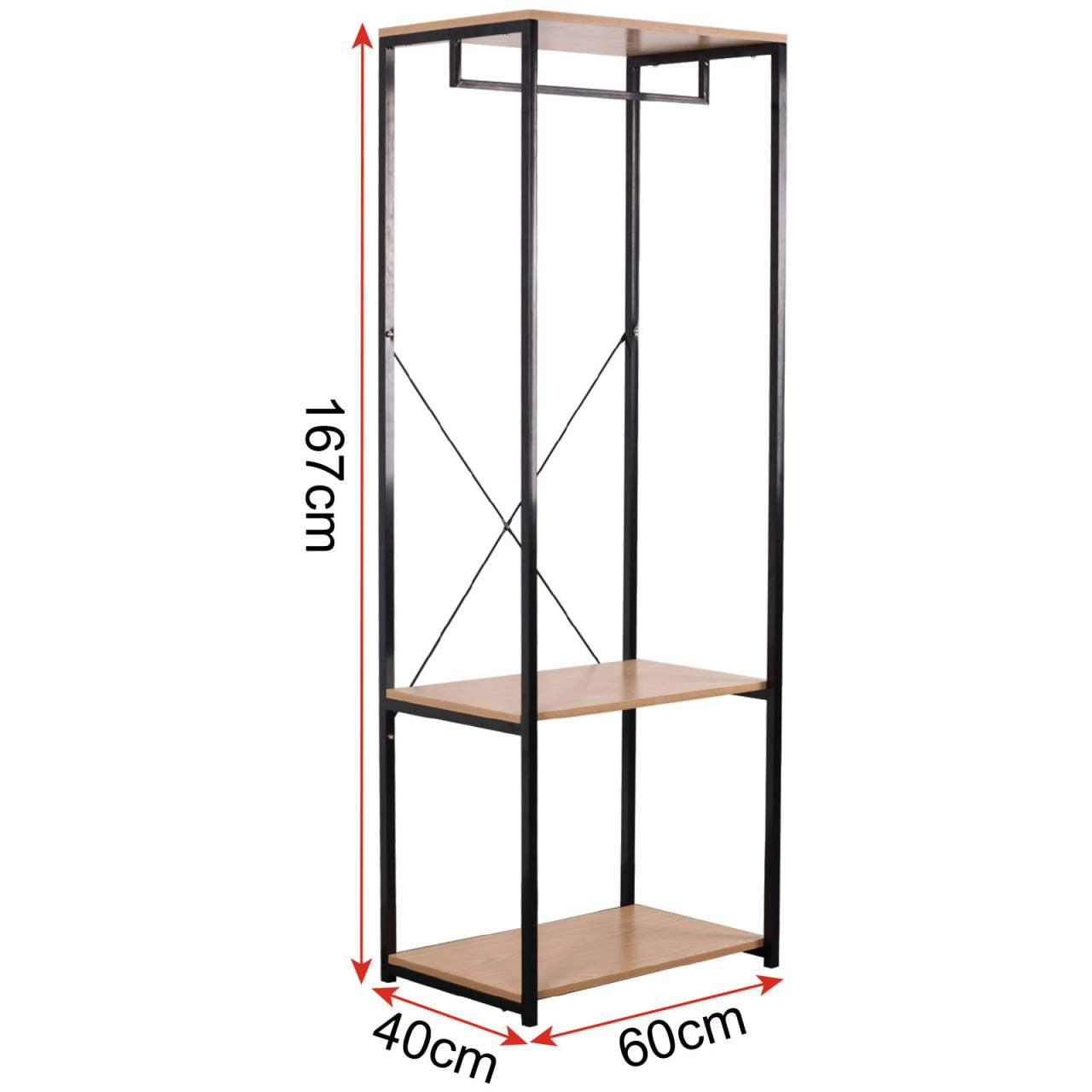 24goodz Coat Rack with Shoe Storage - Multifunctional Design - High-Quality MDF and Steel - For Home Use - Vintage Wood + Black - hei