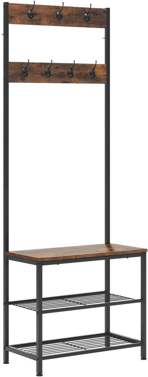 24goodz Multifunctional Coat Rack with Shoe Storage and Bench - 3-in-1 Design - Sturdy Metal Frame - Brown - Compact Size 60x170x31.5 cm