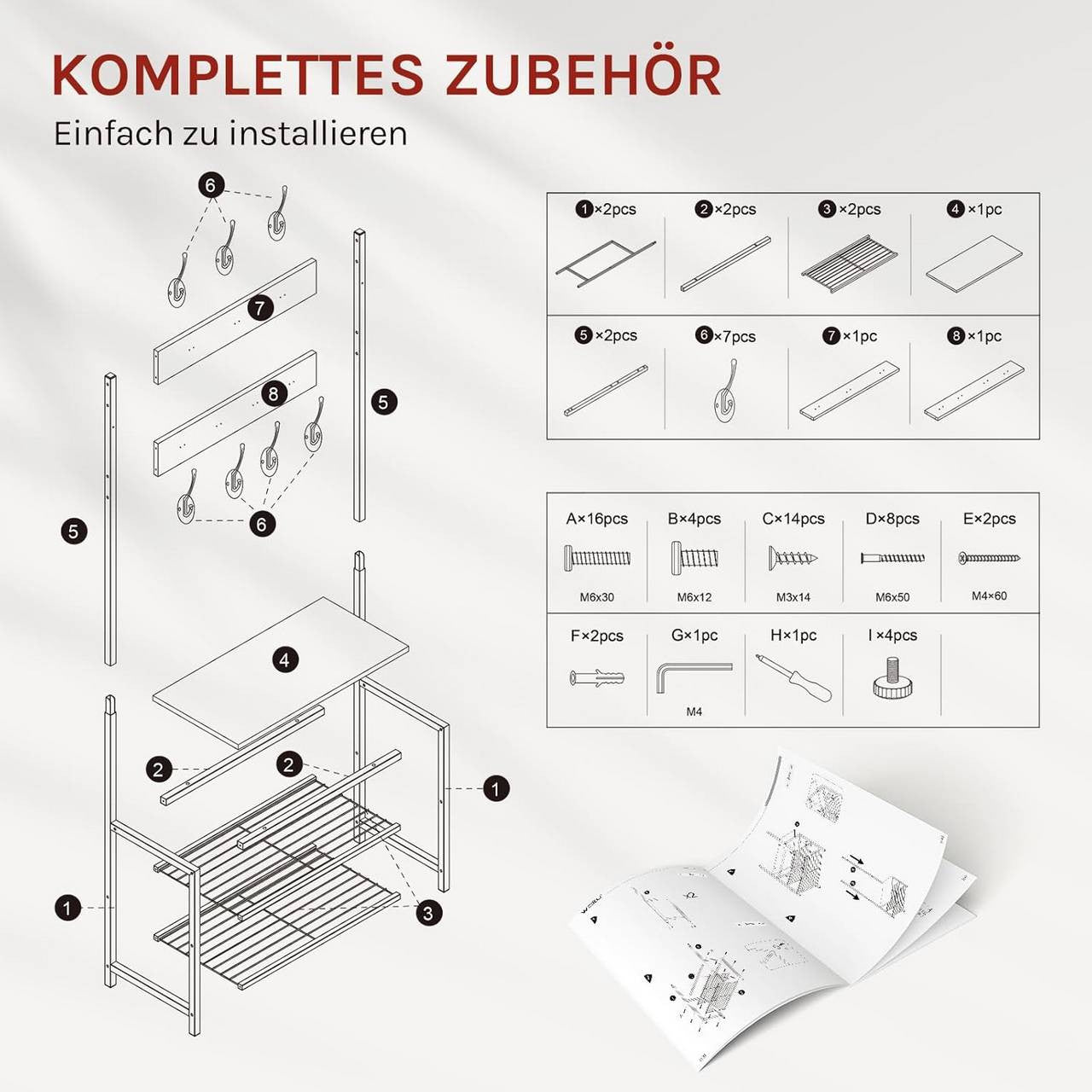 24goodz Multifunctional Coat Rack with Shoe Storage and Bench - 3-in-1 Design - Sturdy Metal Frame - Brown - Compact Size 60x170x31.5 cm