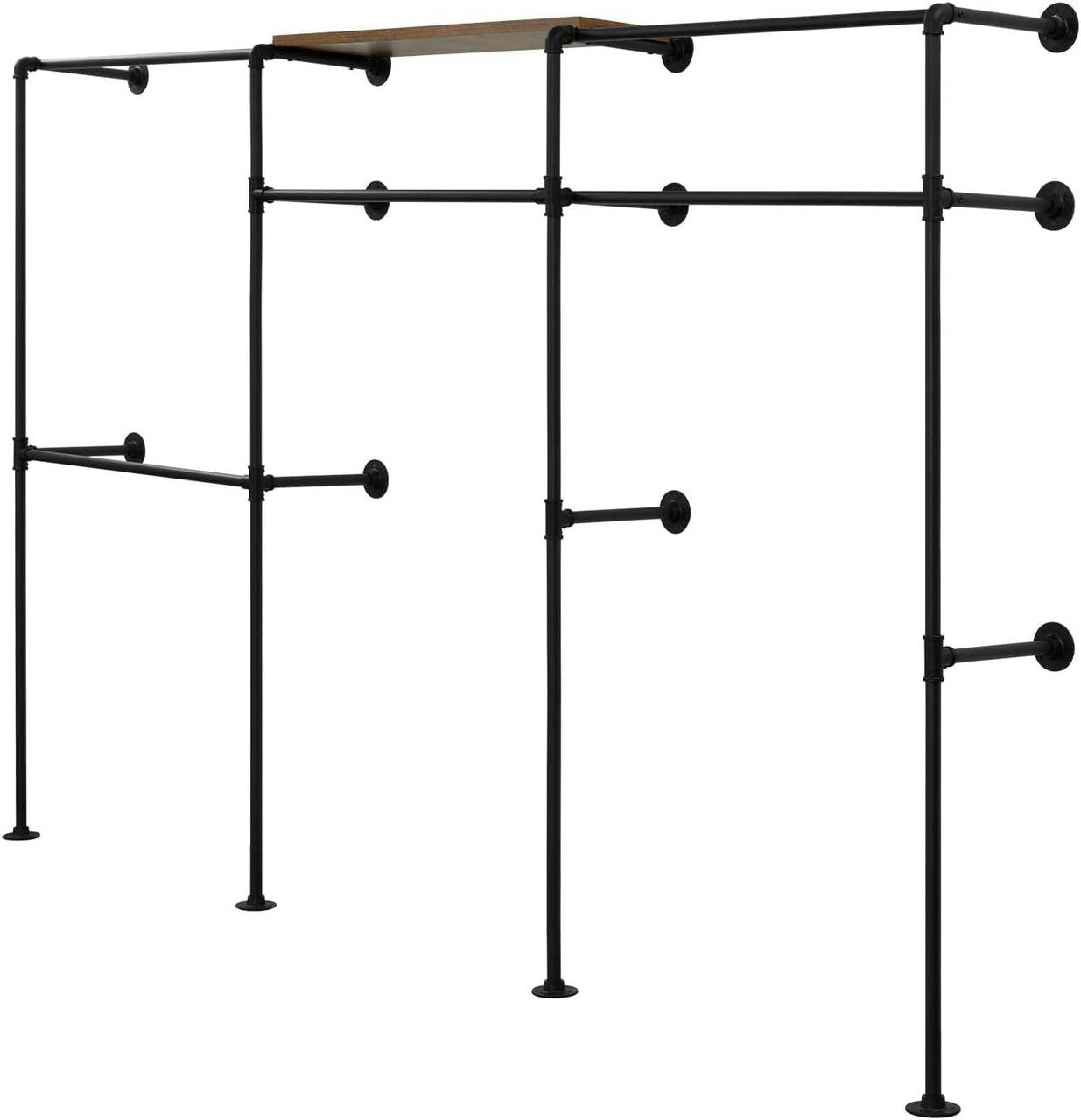 24goodz Wall-Mounted Coat Rack - Organized and Accessible - Robust Construction - Metal and Particle Board - Black + Vintage Brown - 283 x 186 x 33.5 cm