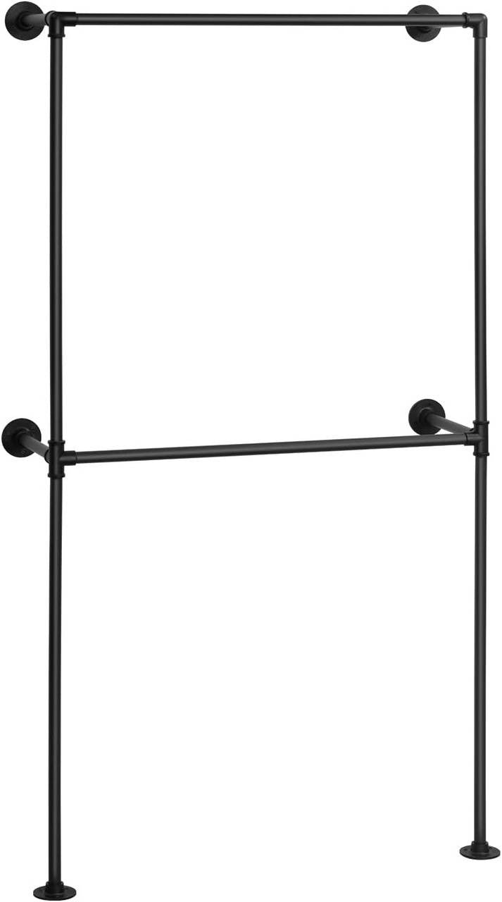24goodz Wall-Mounted Clothing Rack - Robust and Durable - Space-Saving Design - Iron - Black - 102.5 x 187 x 36.5 cm