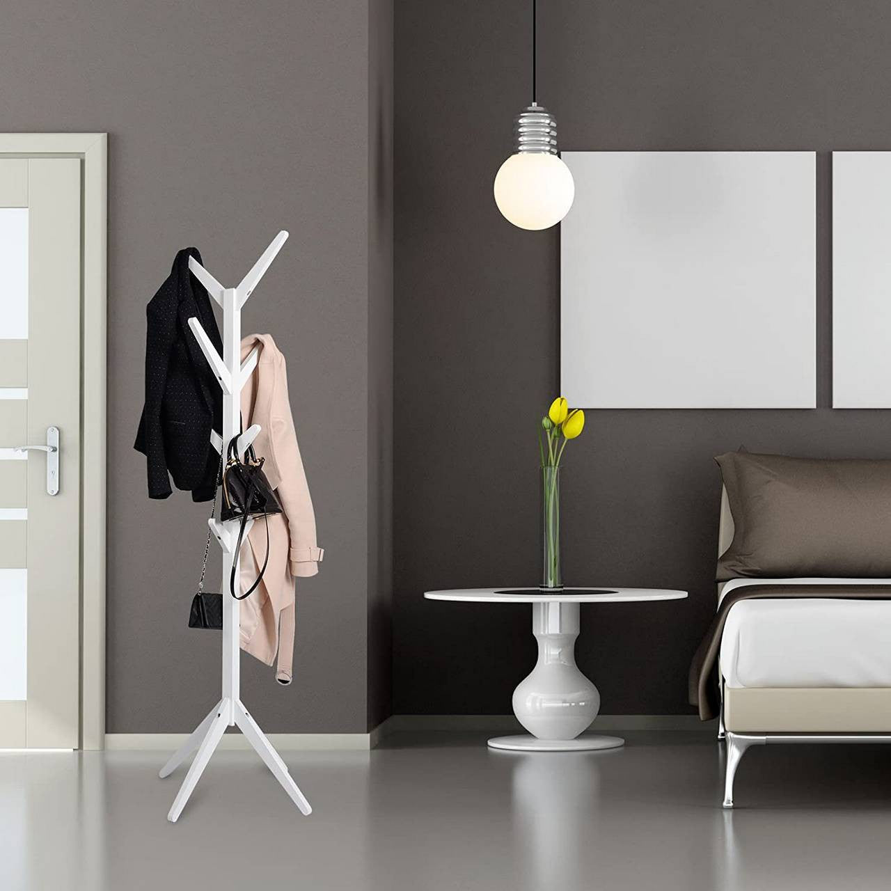 24goodz Clothes Rack with Three Shelves - Space-Saving Design - Durable Steel and Chipboard - For Home Organization - Light Oak + Black - ws