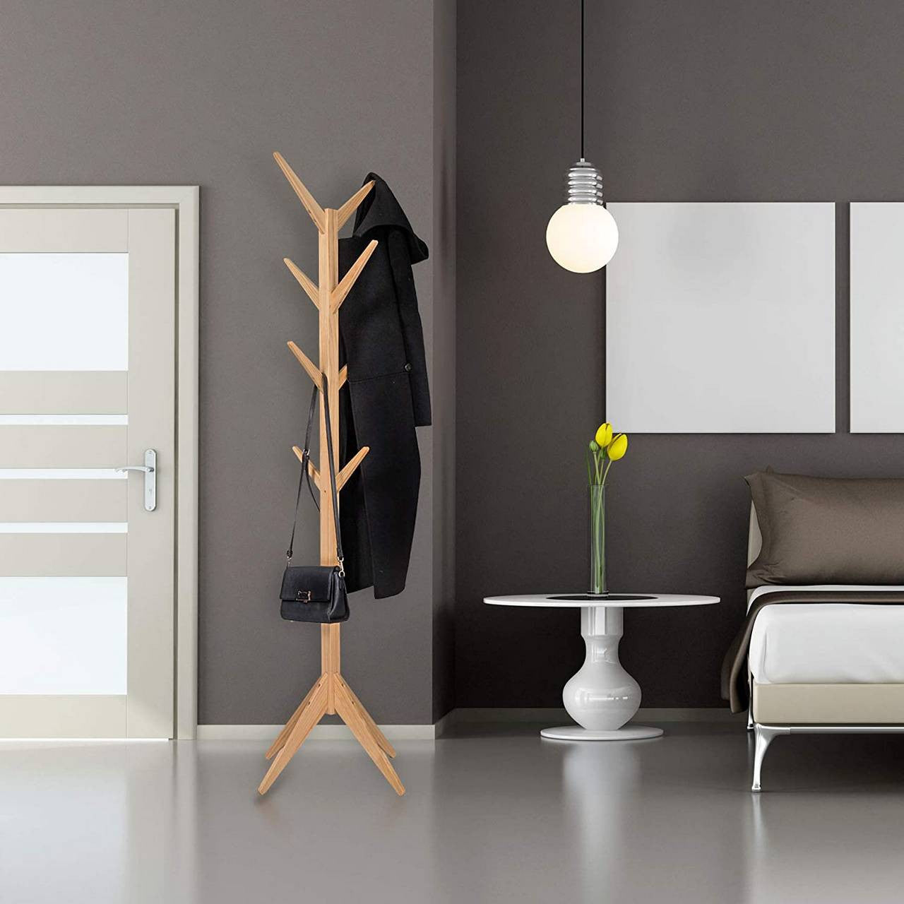 24goodz Clothes Rack with Three Shelves - Space-Saving Design - Durable Stability - Steel and Chipboard - Light Oak + Black - 60 x 40 x 170 cm - nt