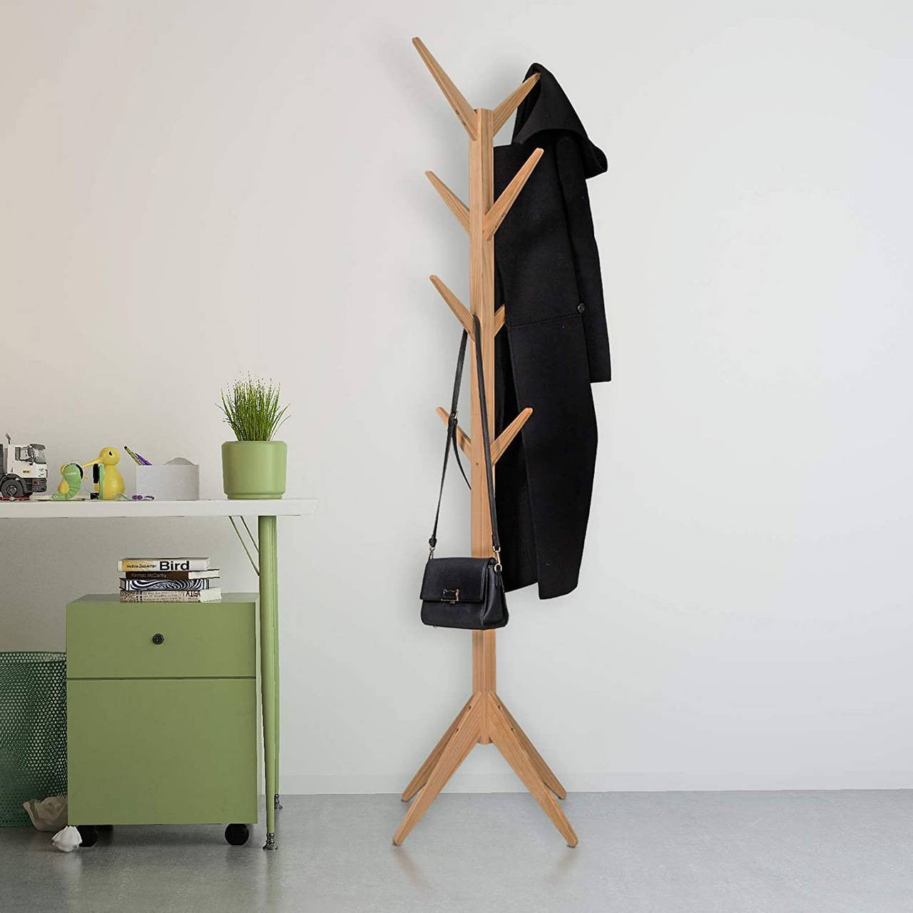 24goodz Clothes Rack with Three Shelves - Space-Saving Design - Durable Stability - Steel and Chipboard - Light Oak + Black - 60 x 40 x 170 cm - nt