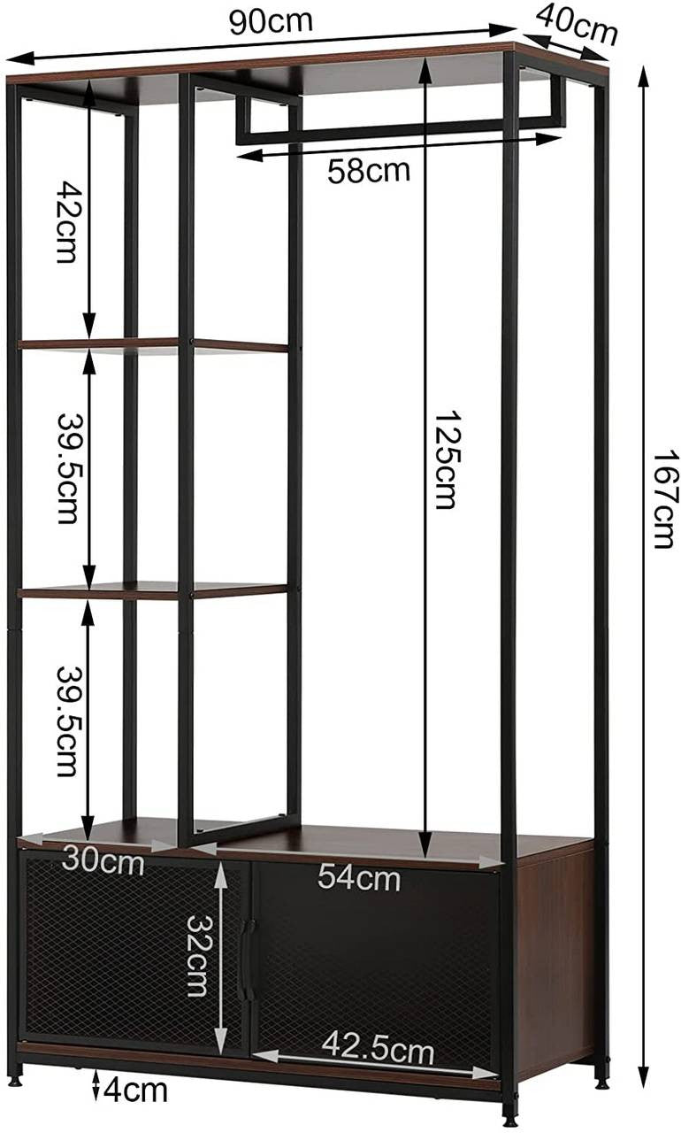 24goodz Open Wardrobe with Storage Cabinet - Multifunctional Design - High-Quality MDF and Steel - For Home Use - Dark Beech + Black - dc