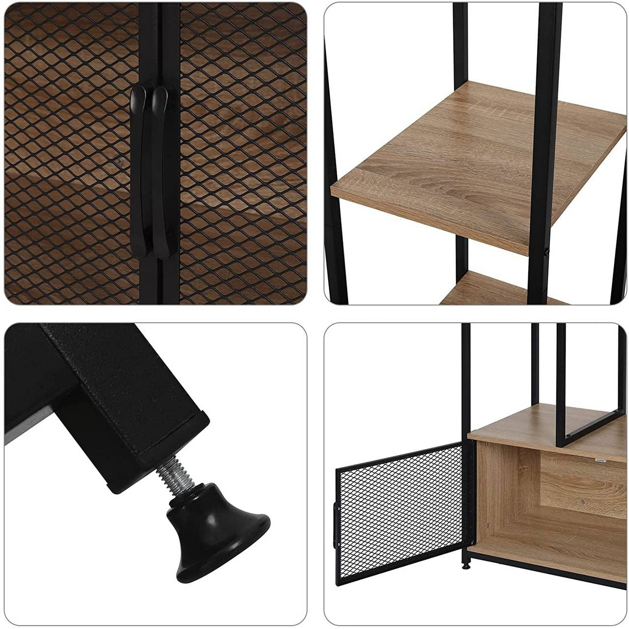 24goodz Open Wardrobe with Storage Cabinet - Multifunctional Design - High-Quality MDF and Metal - For Home Organization - Light Oak + Black - hei