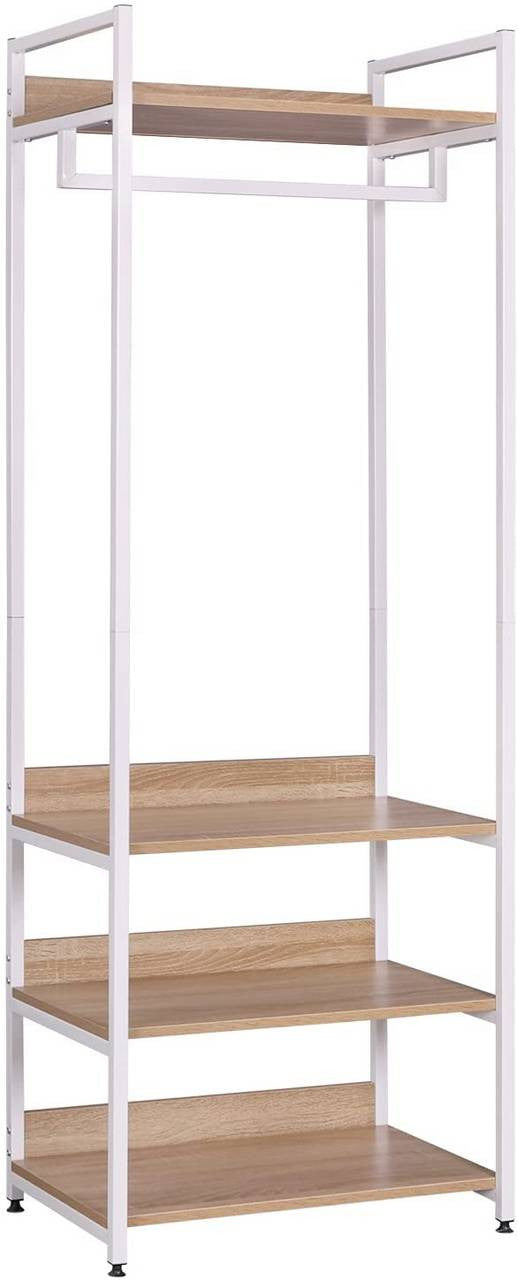 24goodz Clothes Rack with Three Shelves - Space-Saving Design - Sturdy and Stylish - Chipboard and Steel - Light Oak + Black - whe