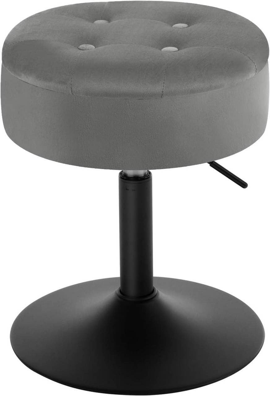 24goodz Velvet Bar Stool with Storage - Adjustable Height - Metal Frame - Dark Grey - dgr