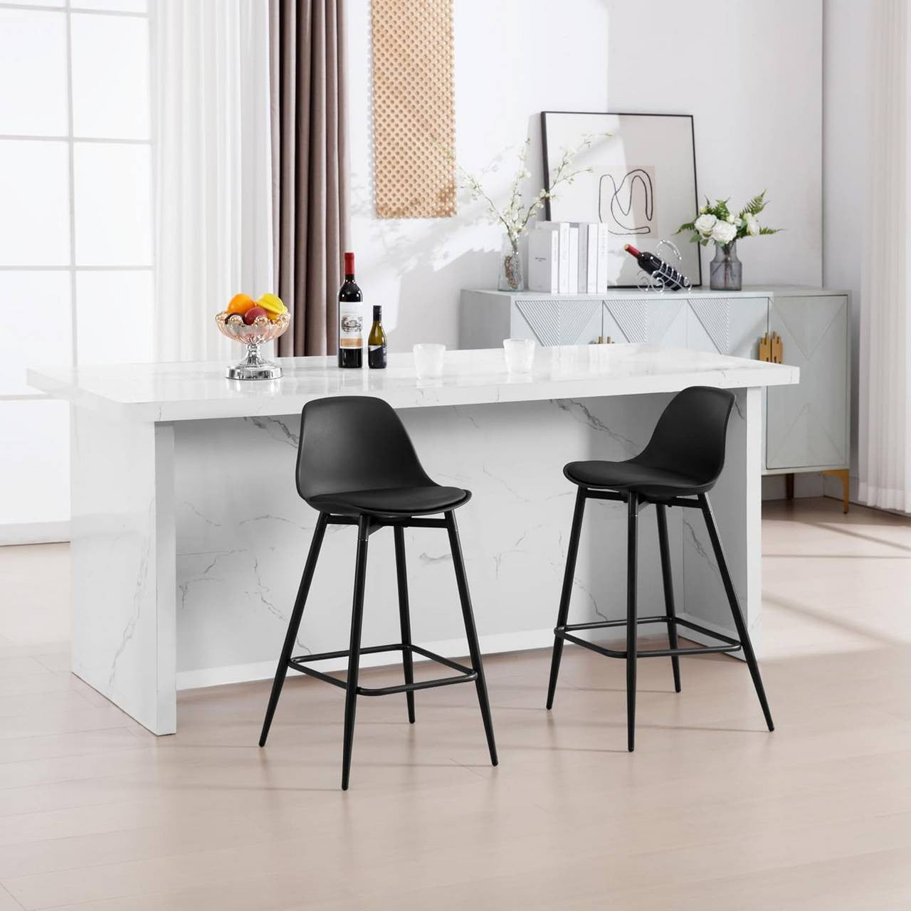 24goodz Bar Stool - Enhanced Comfort - Improved Stability - PP and Metal - For Home and Kitchen - Black