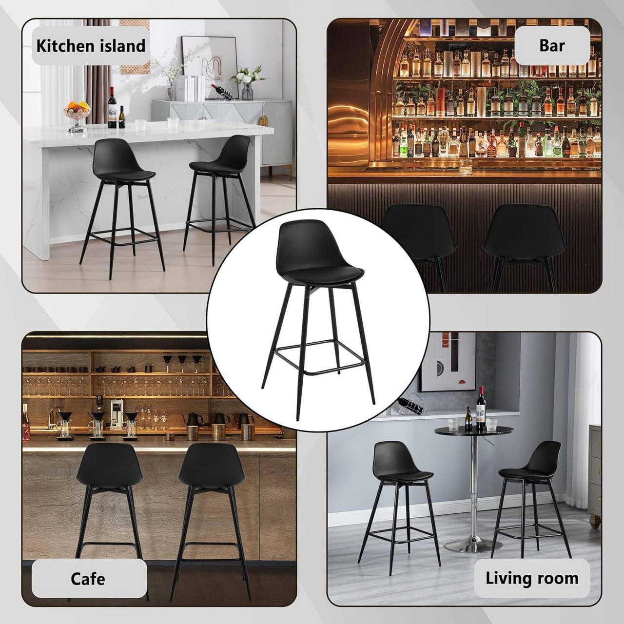 24goodz Stylish Bar Stool - Enhanced Comfort - Improved Stability - PP and Metal - Black - 43 x 86.5 x 42 cm
