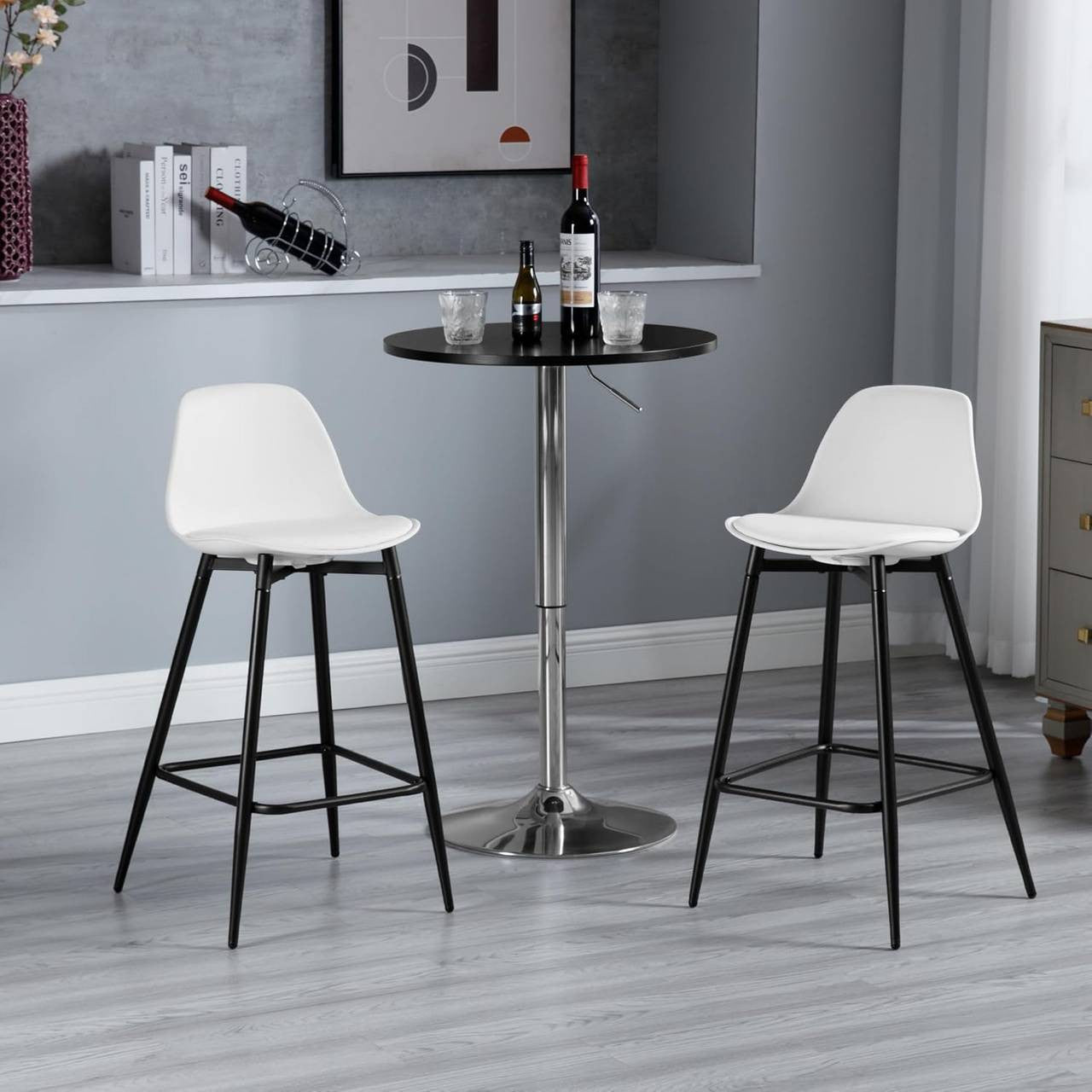24goodz Stylish Bar Stool - Enhanced Comfort - Improved Stability - PP and Metal - For Home and Kitchen - White