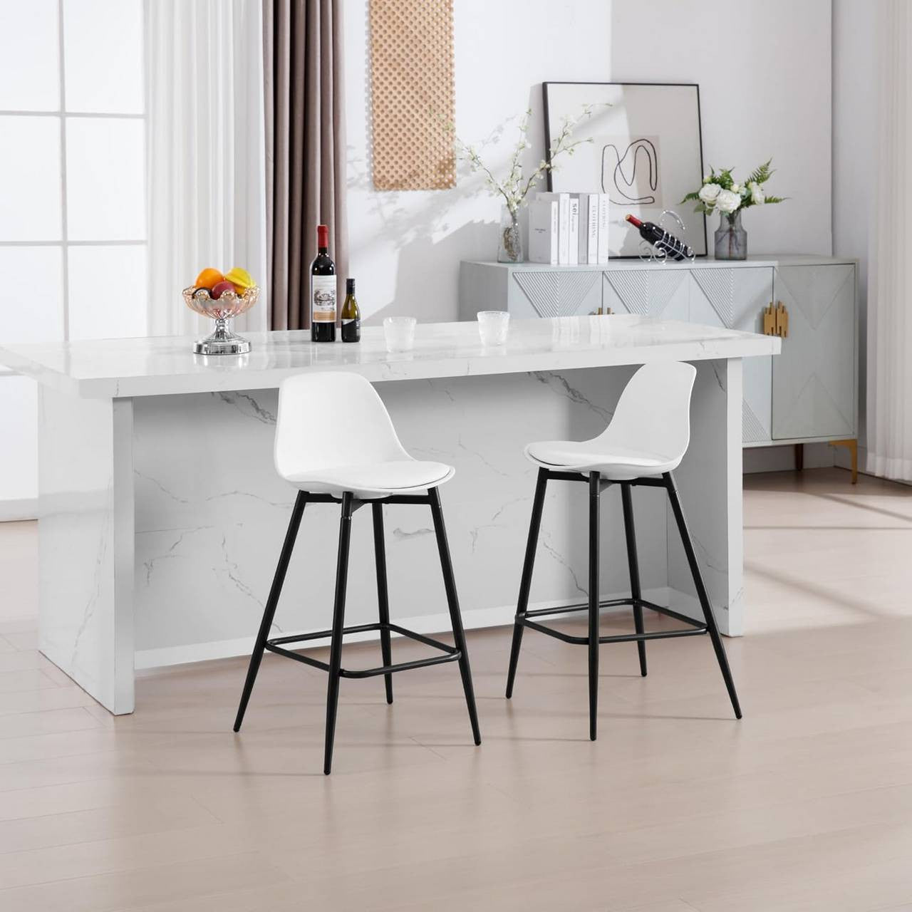 24goodz Stylish Bar Stool - Enhanced Comfort - Improved Stability - PP and Metal - For Home and Kitchen - White