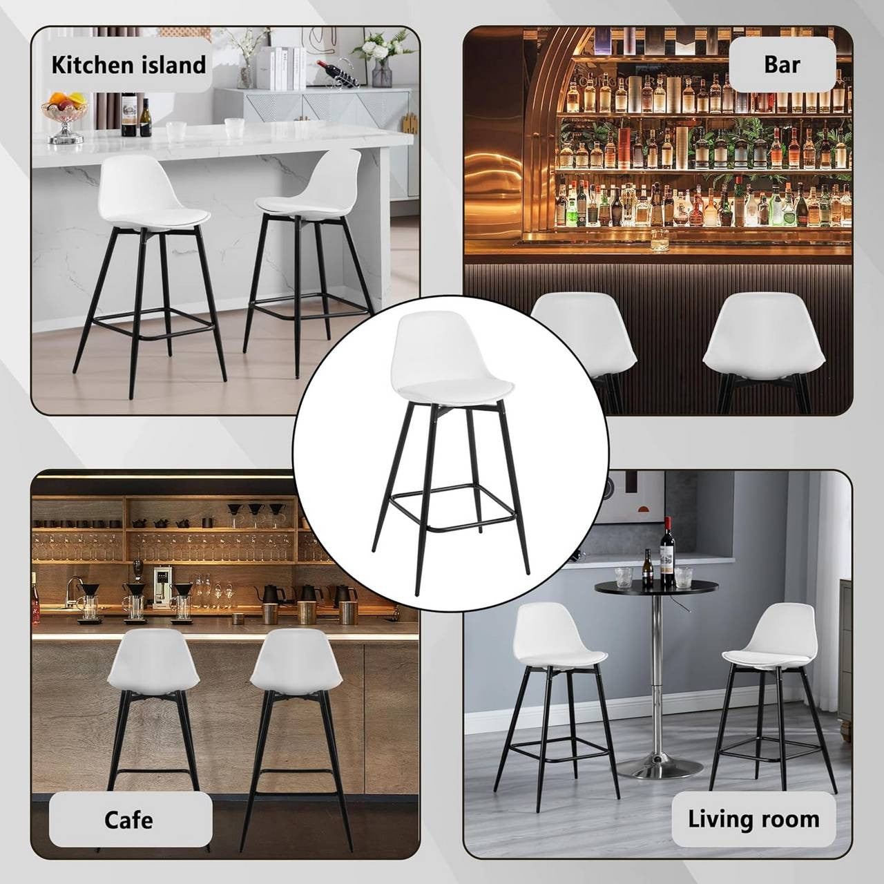 24goodz Stylish Bar Stool - Enhanced Comfort - Improved Stability - PP and Metal - For Home and Kitchen - White