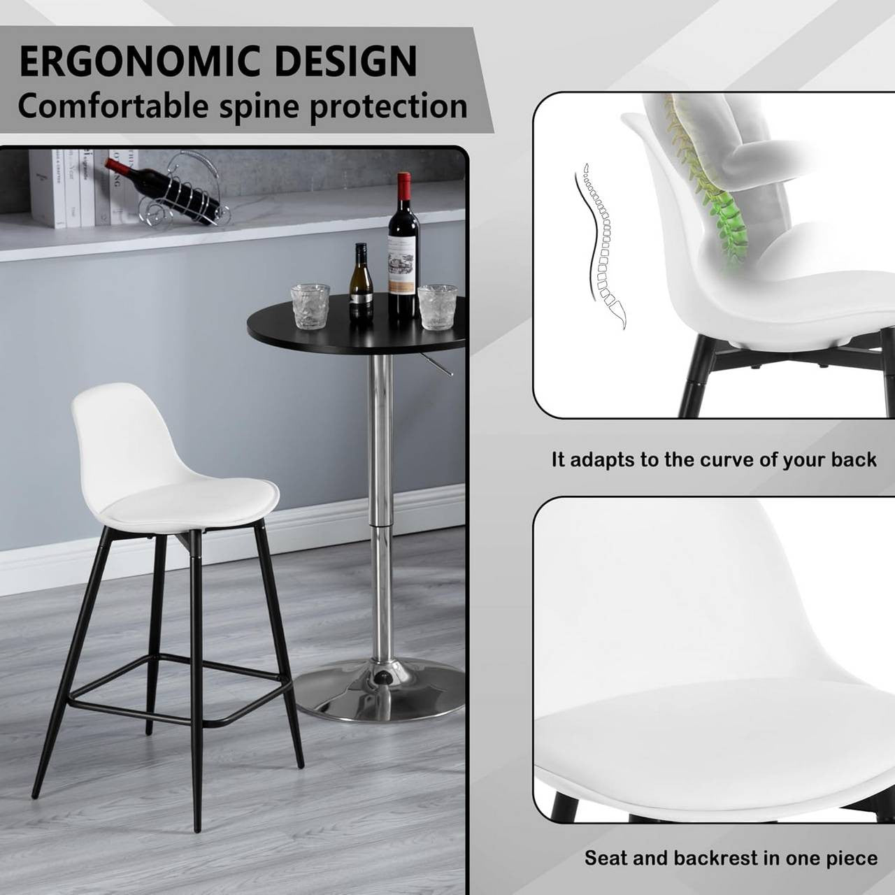 24goodz Stylish Bar Stool - Enhanced Comfort - Improved Stability - PP and Metal - For Home and Kitchen - White
