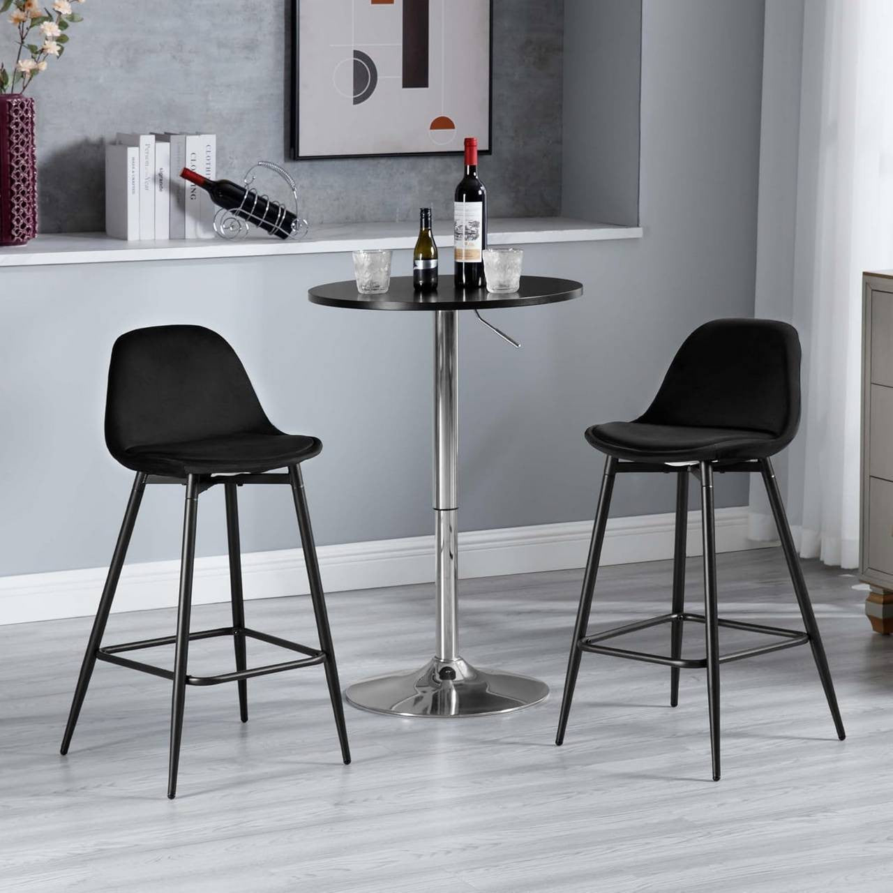 24goodz Velvet Bar Stool - Enhanced Comfort - Stylish Design - Velvet & Metal - For Home & Kitchen - Black