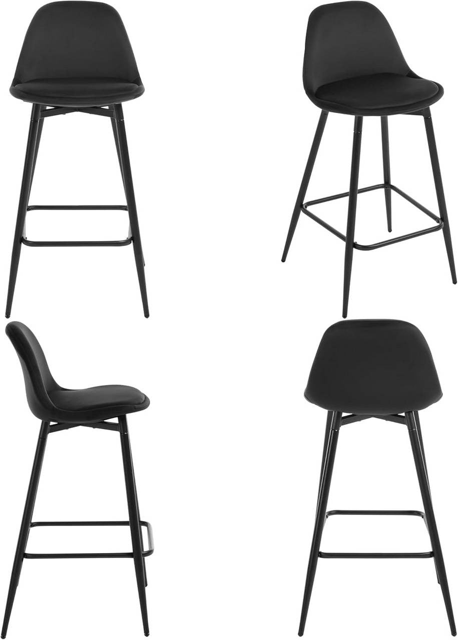 24goodz Velvet Bar Stool - Enhanced Comfort - Stylish Design - Velvet & Metal - For Home & Kitchen - Black