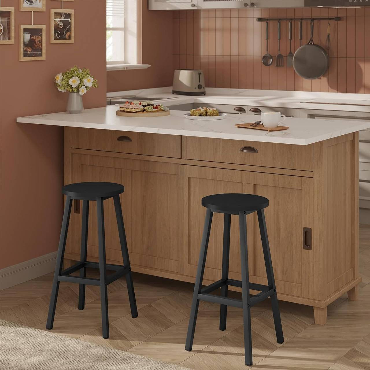 24goodz Round Bar Stool with Metal Frame - Sturdy and Stylish - E1 Wood and Metal - For Home and Dining - Black