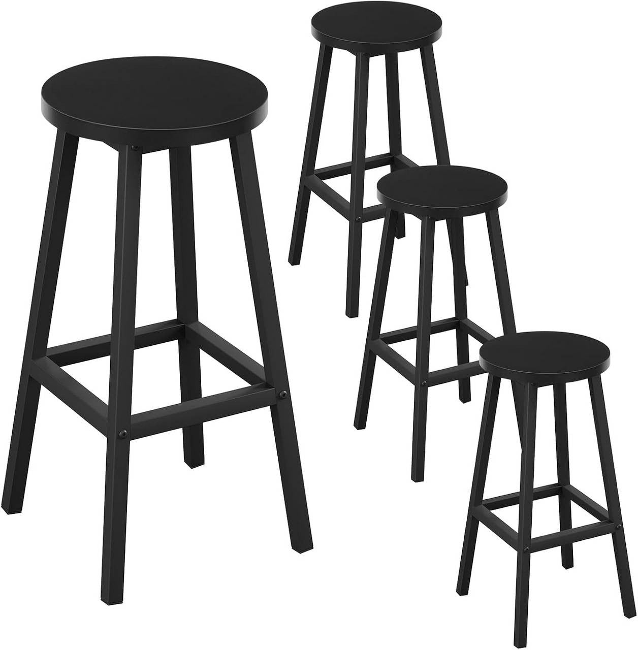 24goodz Round Bar Stool with Metal Frame - Sturdy and Stylish - E1 Wood and Metal - For Home and Dining - Black