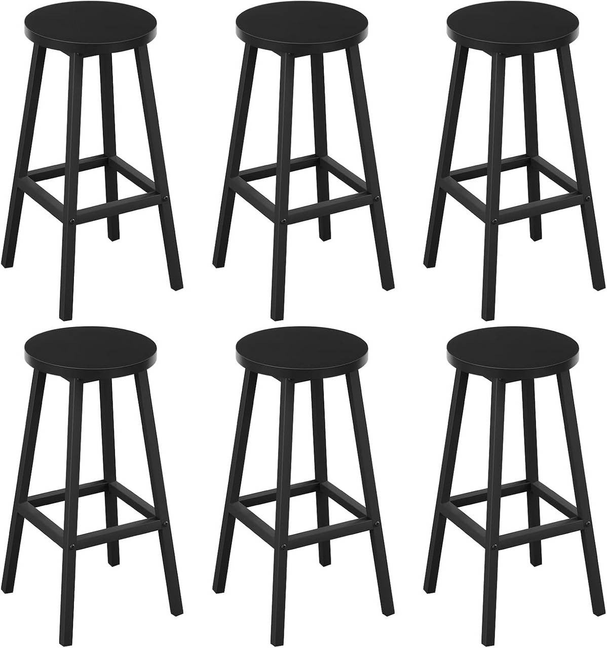 24goodz Round Bar Stool with Metal Frame - Durable and Stylish - E1 Wood and Metal - For Home and Dining - Black