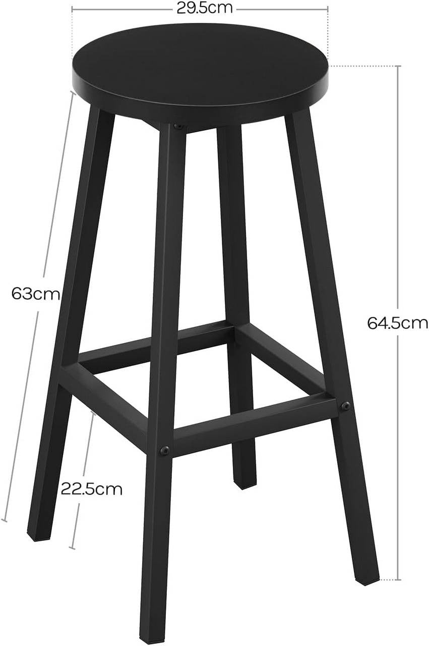 24goodz Round Bar Stool with Metal Frame - Durable and Stylish - E1 Wood and Metal - For Home and Dining - Black