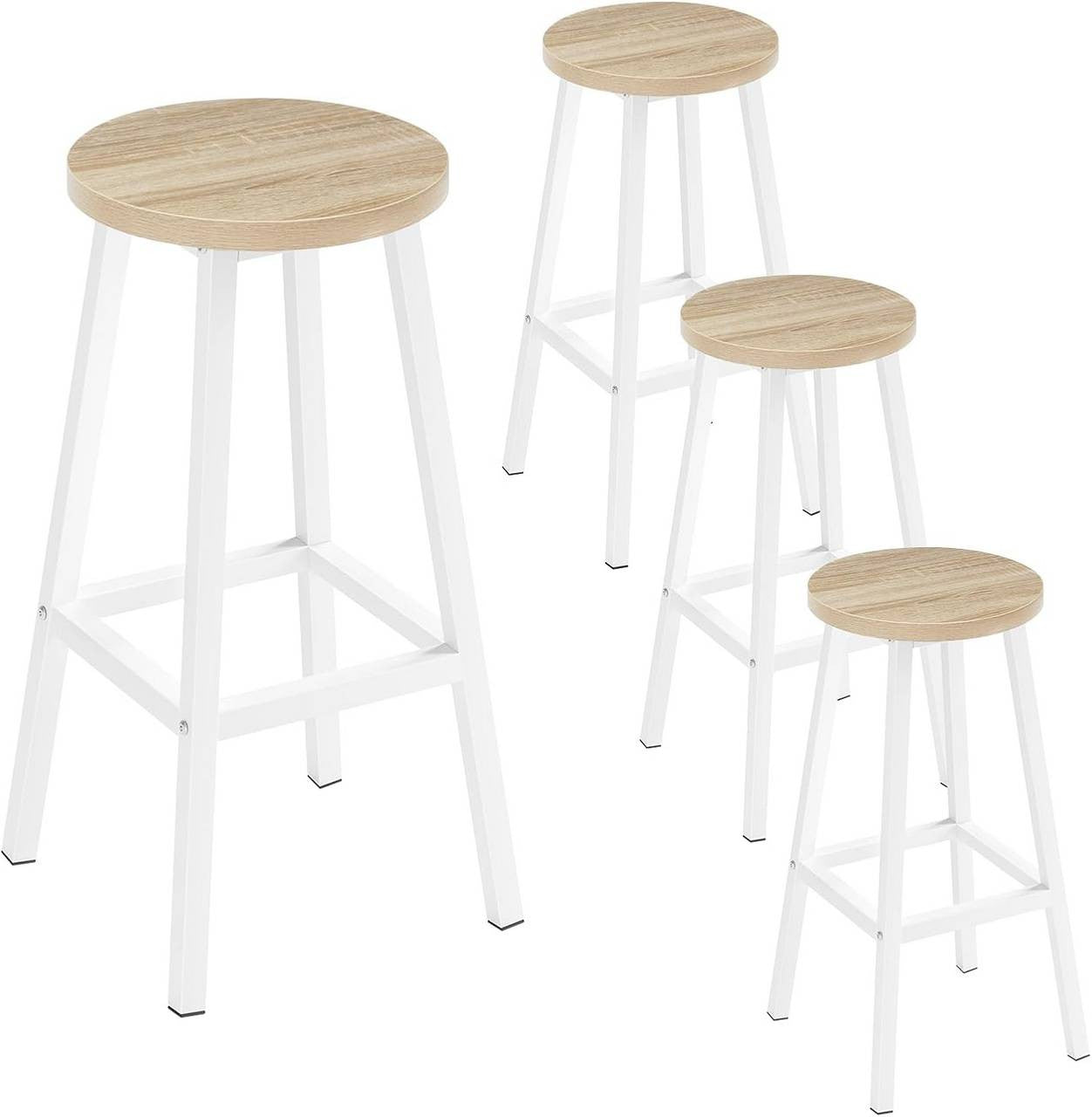 24goodz Round Bar Stool with Metal Frame - Sturdy and Stylish - E1 Wood and Metal - For Home and Kitchen - Light Oak