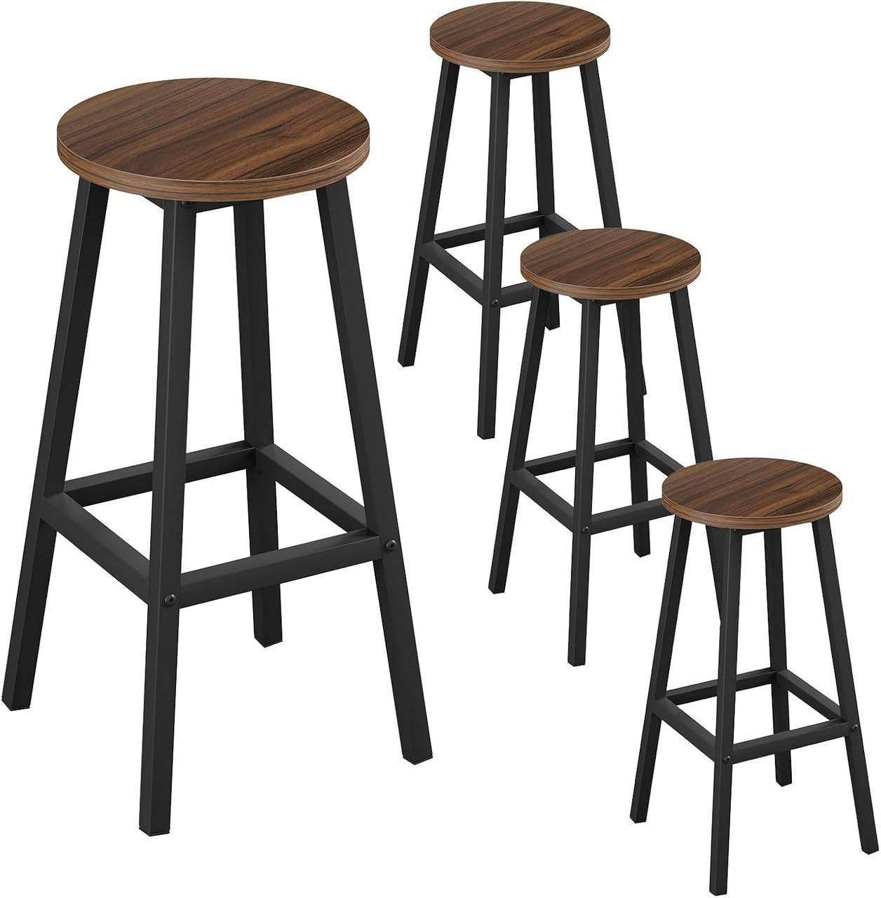24goodz Round Bar Stool with Metal Frame - Sturdy and Stylish - E1 Wood and Metal - For Kitchen Islands and Dining Areas - Dark Oak