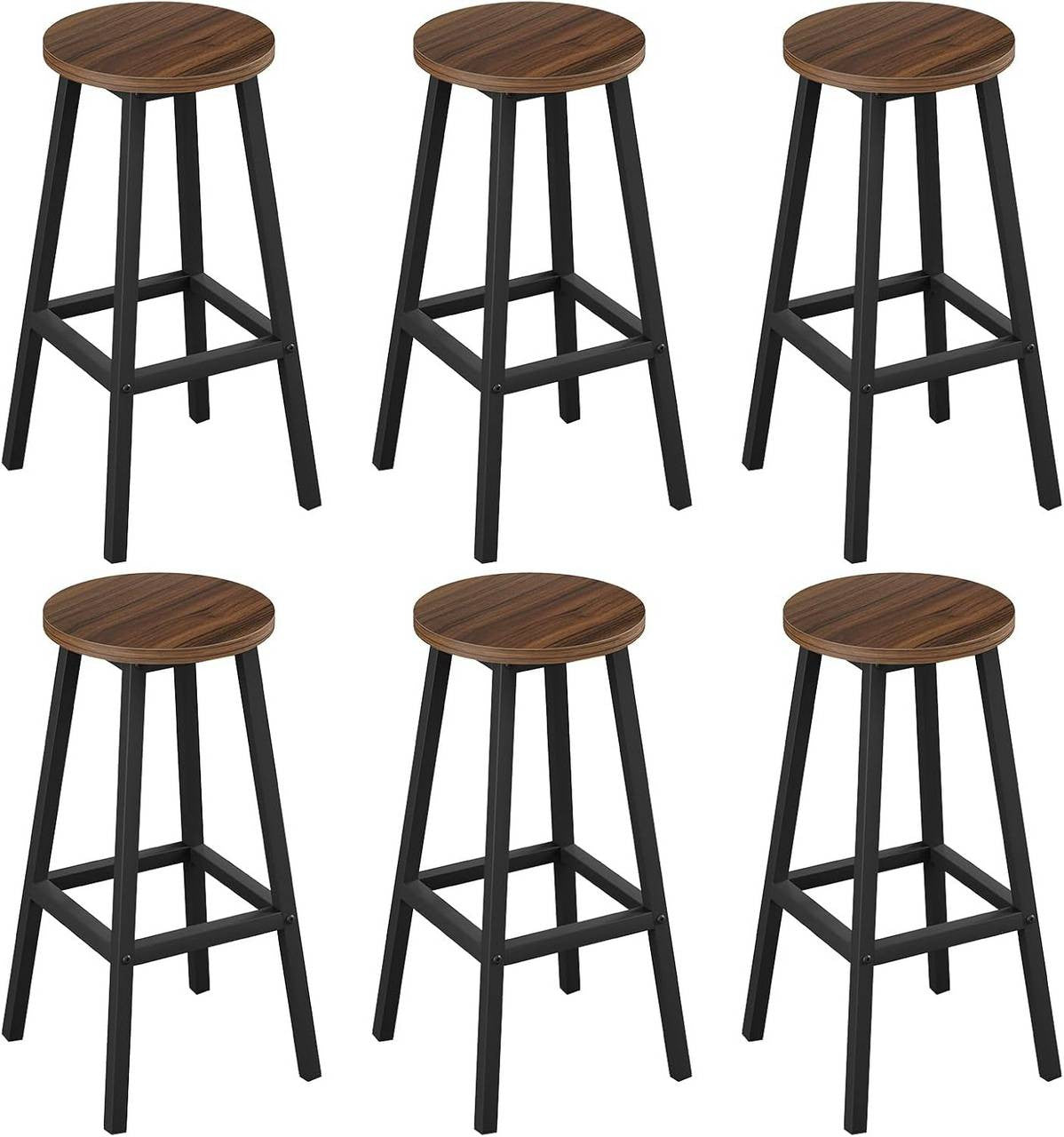 24goodz Round Bar Stool with Metal Frame - Sturdy and Stylish - E1 Wood and Metal - For Kitchen Islands and Dining Areas - Dark Oak