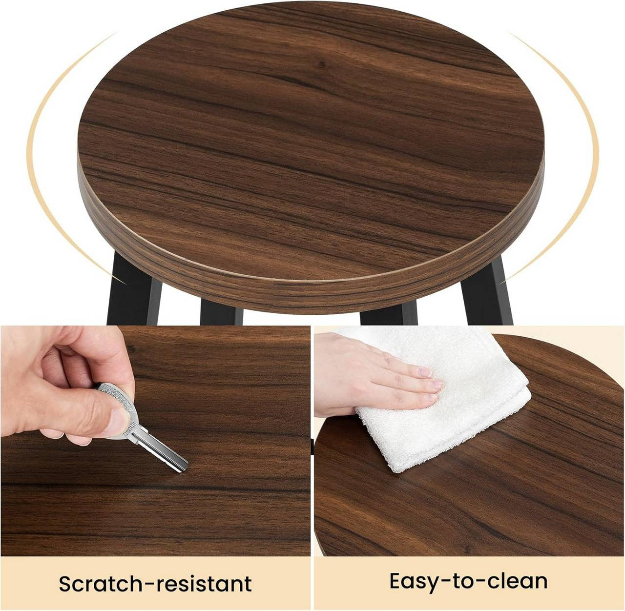 24goodz Round Bar Stool with Metal Frame - Sturdy and Stylish - E1 Wood and Metal - For Home and Kitchen - Dark Oak