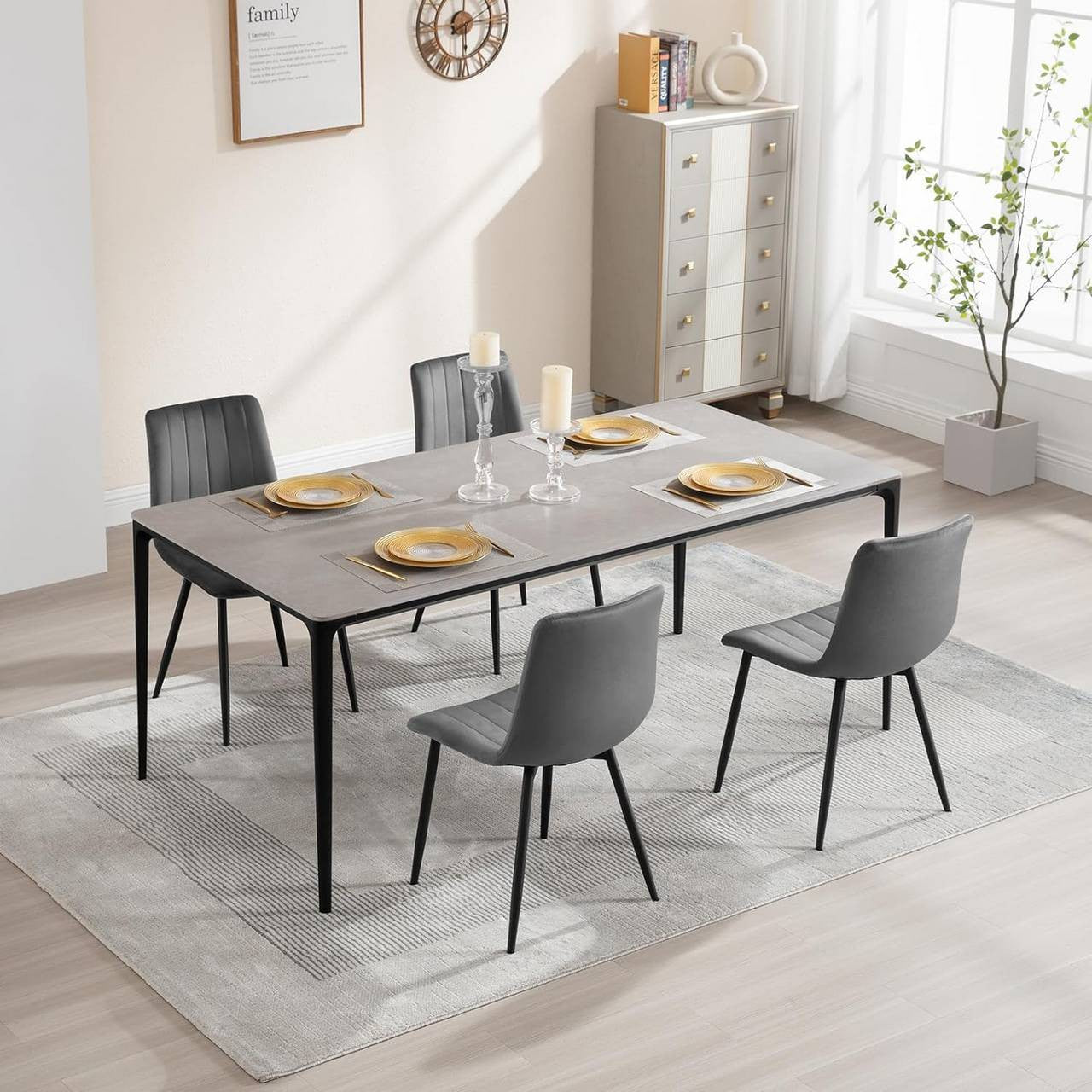 24goodz Velvet Dining Chairs Set of 4 - Comfortable & Robust - Ergonomic Design - Velvet & Metal - Dark Grey