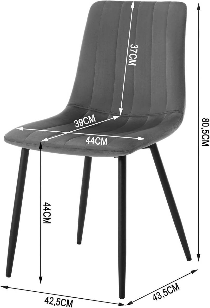24goodz Velvet Dining Chairs Set of 4 - Comfortable & Robust - Ergonomic Design - Velvet & Metal - Dark Grey