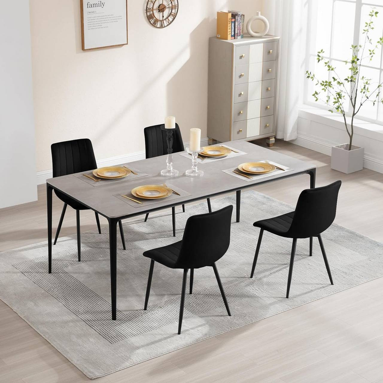 24goodz Velvet Dining Chairs Set of 4 - Comfortable & Robust - Ergonomic Design - Velvet & Metal - Dark Grey - 44 x 80.5 x 50.5 cm