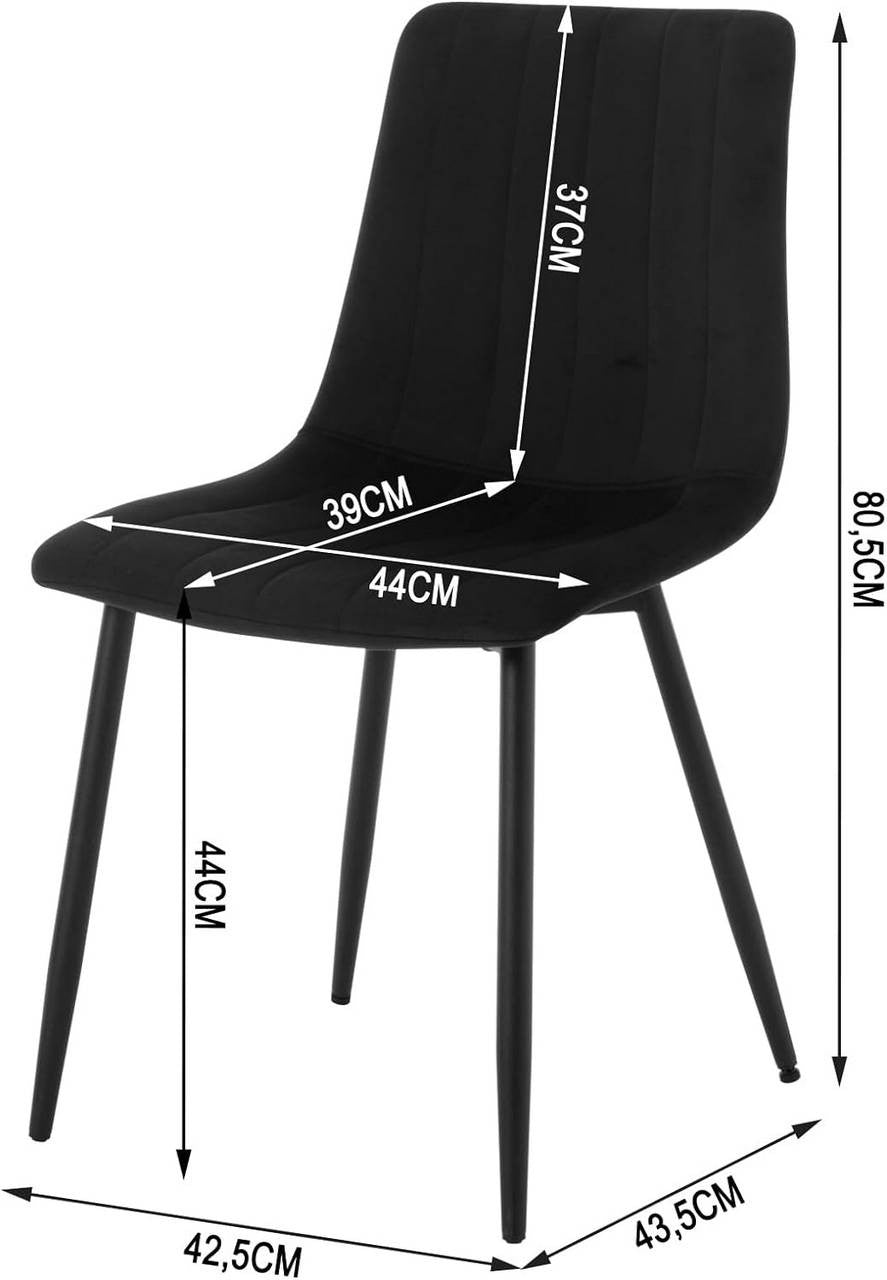 24goodz Velvet Dining Chairs Set of 4 - Comfortable & Robust - Ergonomic Design - Velvet & Metal - Dark Grey - 44 x 80.5 x 50.5 cm