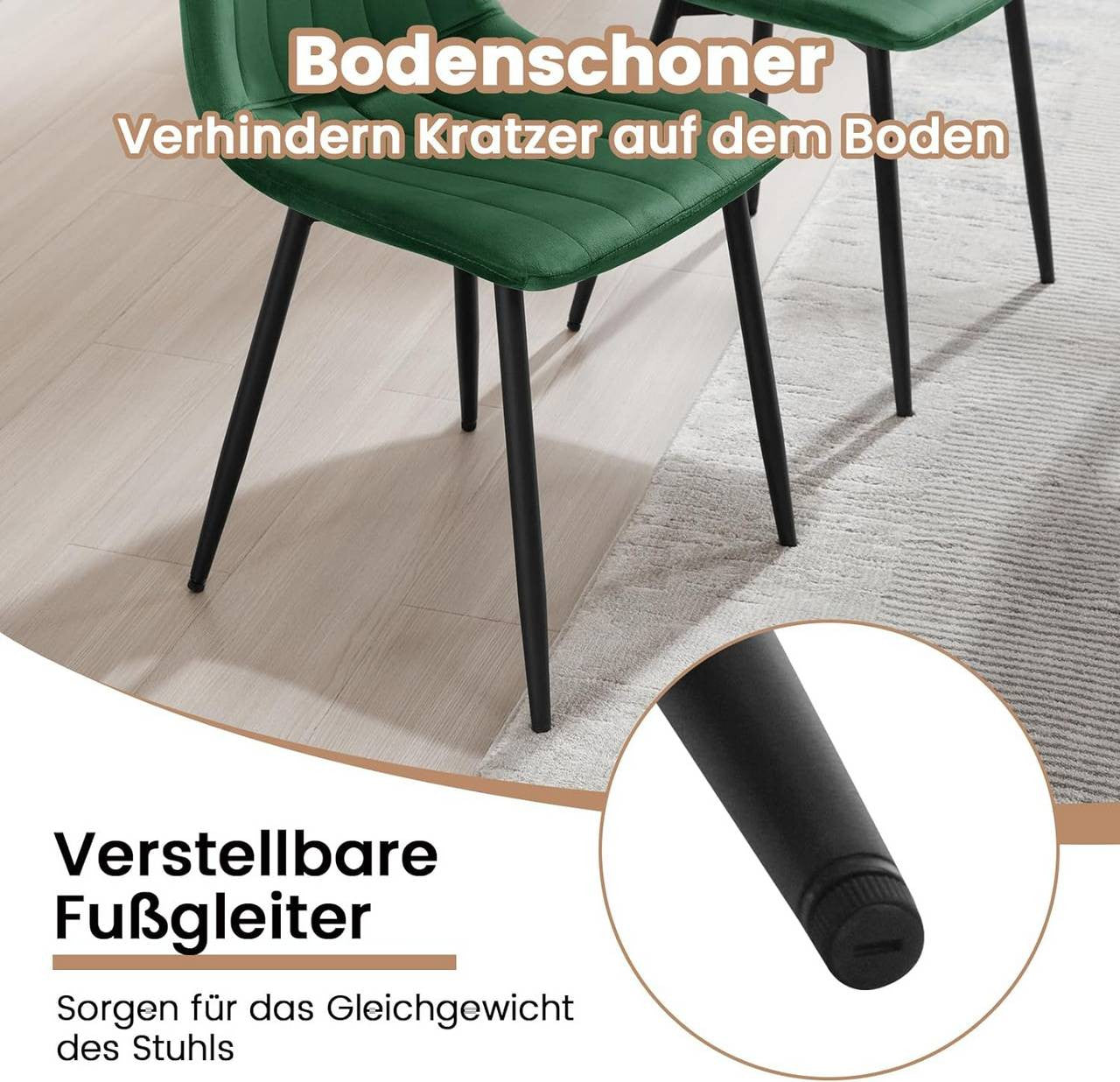 24goodz Velvet Dining Chairs Set of 4 - Comfortable & Robust - Ergonomic Design - Velvet + Metal - Dark Green