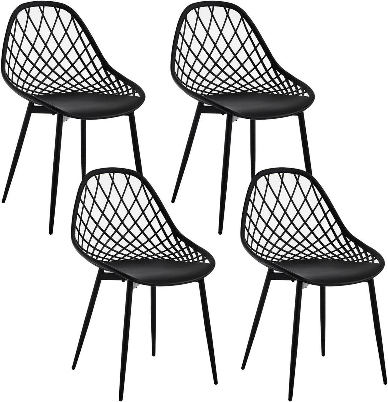 24goodz Set of 4 Dining Chairs - Sturdy & Stable Design - Ergonomic Hollow Backrest - PP + Metal - Black