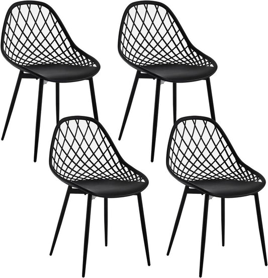 24goodz Set of 4 Dining Chairs - Sturdy & Stable Design - Ergonomic Hollow Backrest - PP + Metal - Black