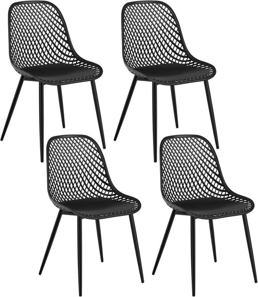 24goodz Ergonomic Dining Chairs Set of 4 - Easy to Clean - Sturdy Metal Frame - PP and Metal - Black